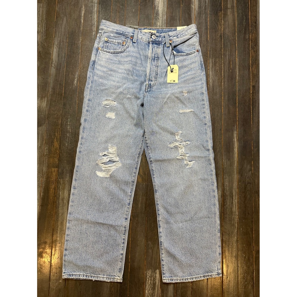 Levis Ribcage Straight Ankle Jeans Light Wash Distressed High Rise Denim